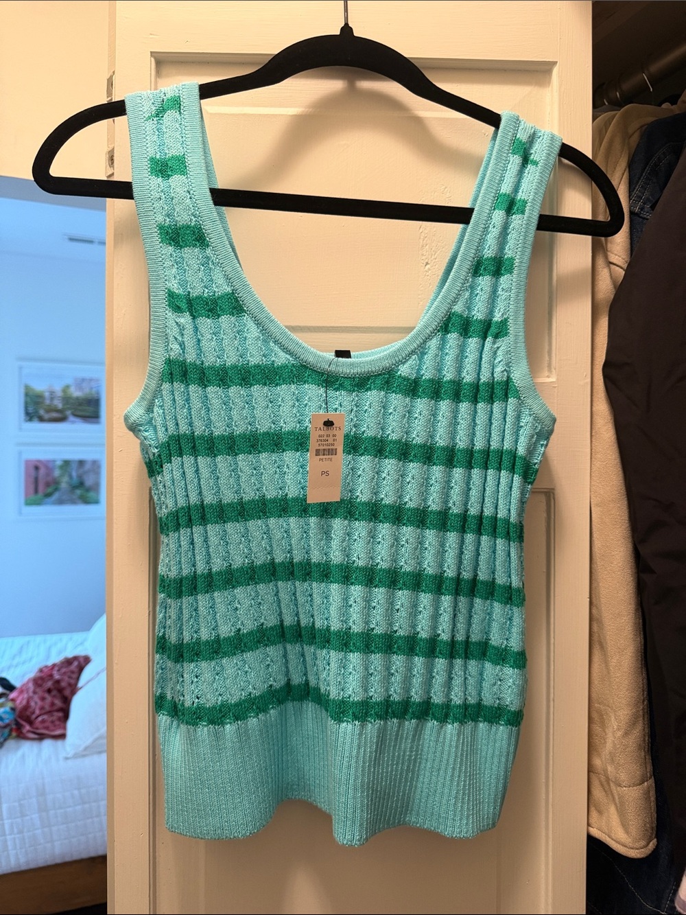 NWT Talbots Knit Scoop Neck Tank Top - Aqua/Green SP
